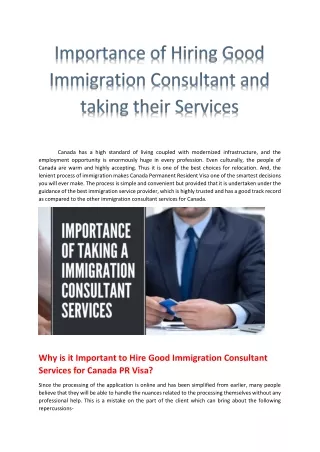Importance of Hiring Good Immigration Consultant and taking their Services