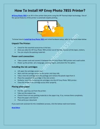 how to install hp envy photo 7855 printer