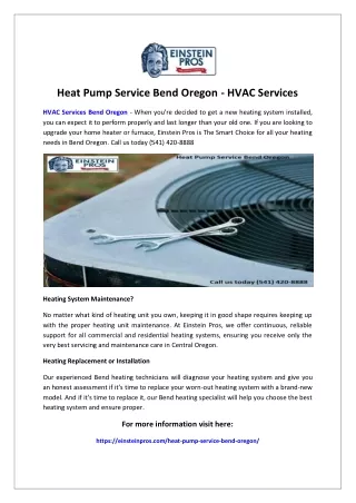 Heat Pump Service Bend Oregon - HVAC Services