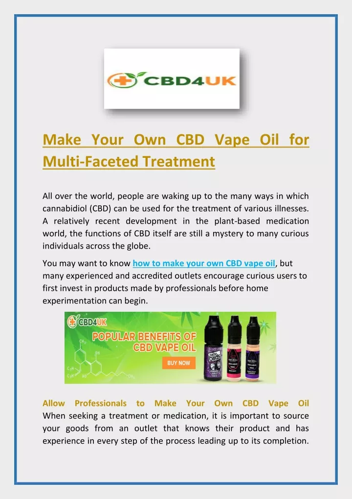 make your own cbd vape oil for multi faceted