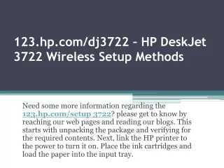 123.hp.com/dj3722 – HP DeskJet 3722 Wireless Setup Methods