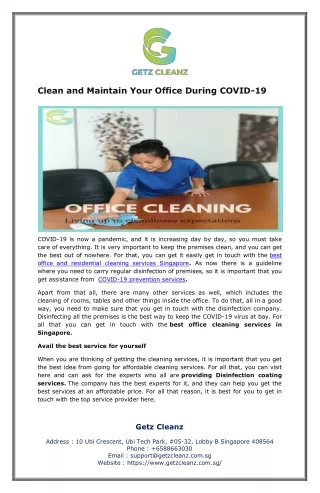 Clean and Maintain Your Office During COVID-19