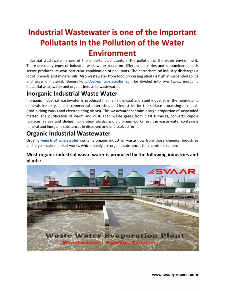 industrial wastewater is one of the important