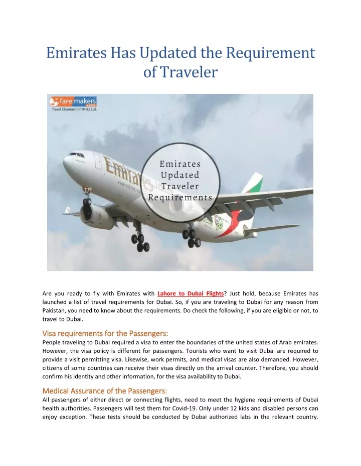 emirates has updated the requirement of traveler