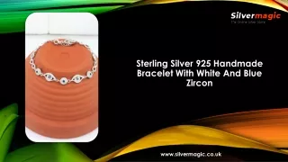 Sterling Silver 925 Handmade Bracelet With White And Blue Zircon