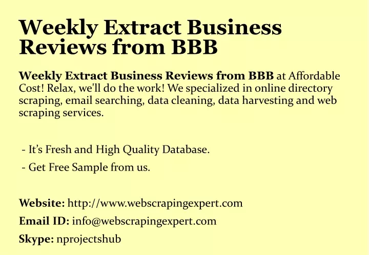 weekly extract business reviews from bbb