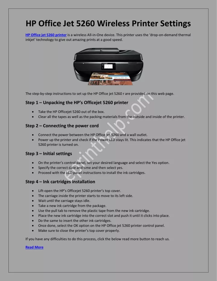hp office jet 5260 wireless printer settings