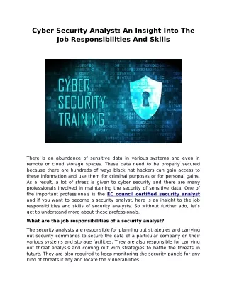 cyber security analyst an insight into