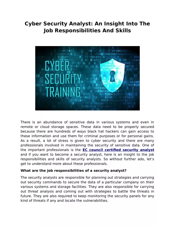 cyber security analyst an insight into