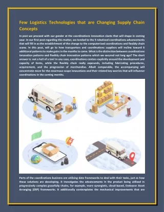 Few Logistics Technologies that are Changing Supply Chain Concepts