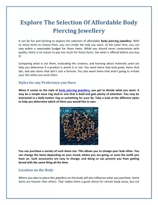 Explore The Selection Of Affordable Body Piercing Jewellery
