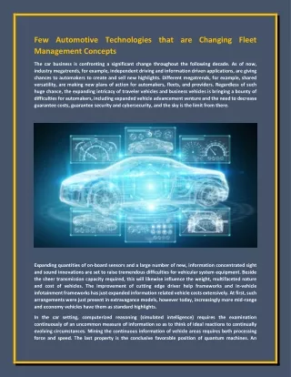 Few Automotive Technologies that are Changing Fleet Management Concepts