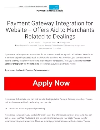 Payment Gateway Integration for Website – Offers Aid to Merchants Related to Dealings