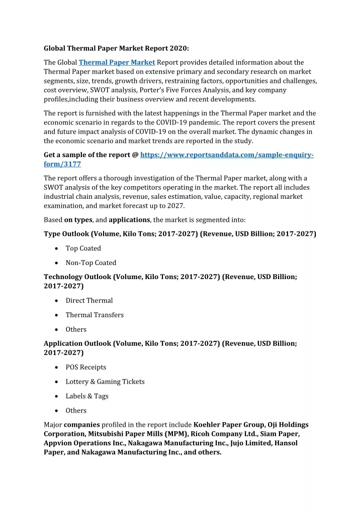 global thermal paper market report 2020