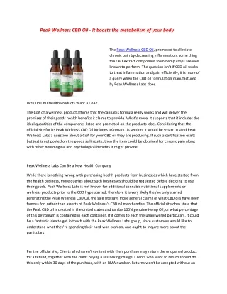 Peak Wellness CBD Oil - shops info