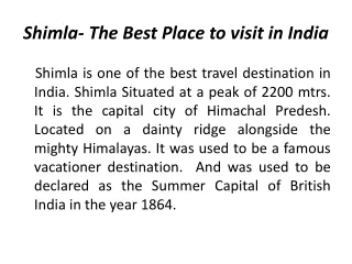 Shimla- Best Place to visit in India in Winter