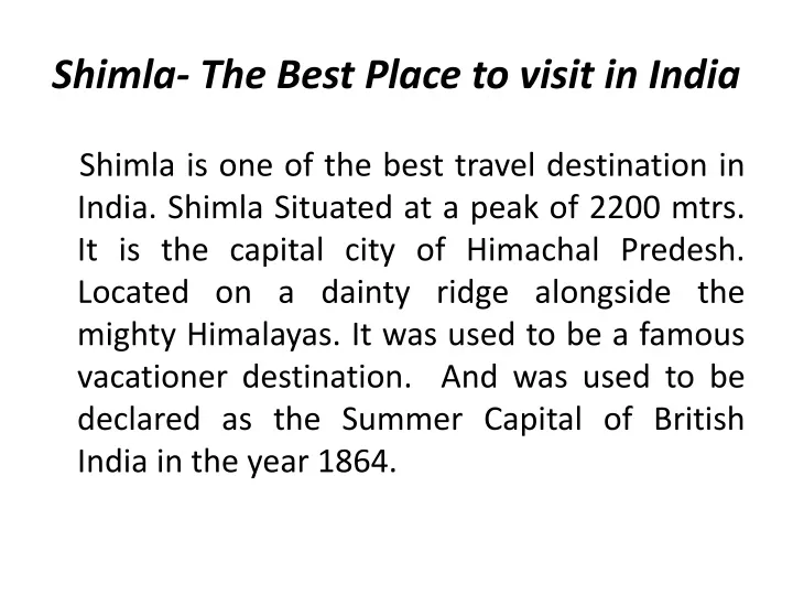 shimla the best place to visit in india