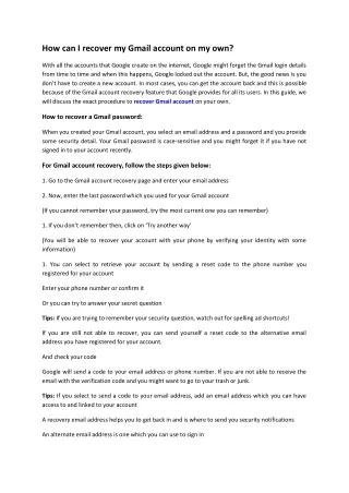 how can i recover my gmail account on my own