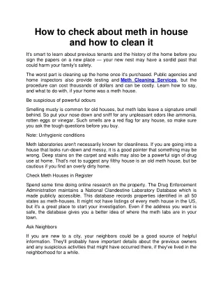 How to check about meth in house and how to clean it