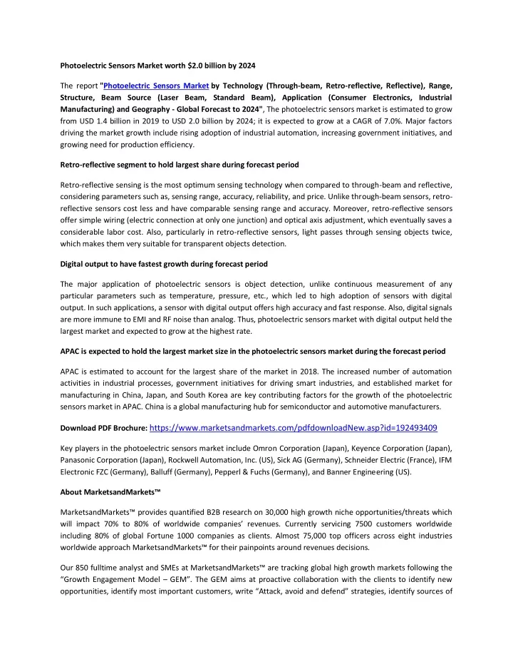 photoelectric sensors market worth 2 0 billion