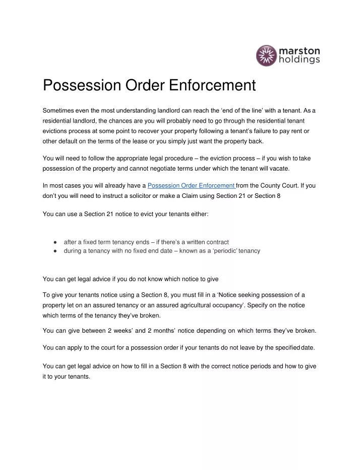 possession order enforcement