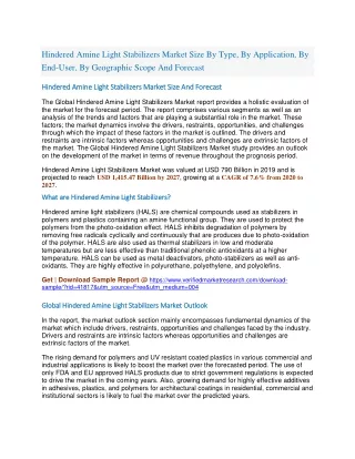 hindered amine light stabilizers market size