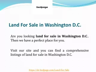 Land For Sale in Washington D.C.
