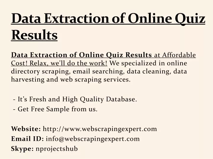 data extraction of online quiz results