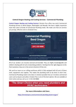 Central Oregon Heating and Cooling Services - Commercial Plumbing