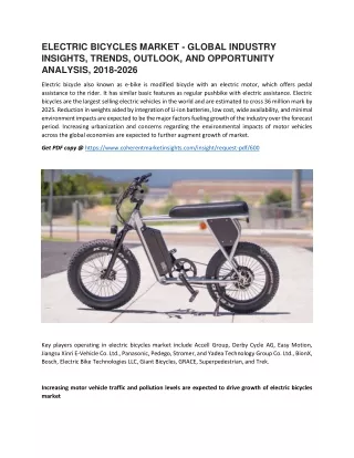 ELECTRIC BICYCLES MARKET - GLOBAL INDUSTRY INSIGHTS, TRENDS, OUTLOOK, AND OPPORTUNITY ANALYSIS, 2018-2026