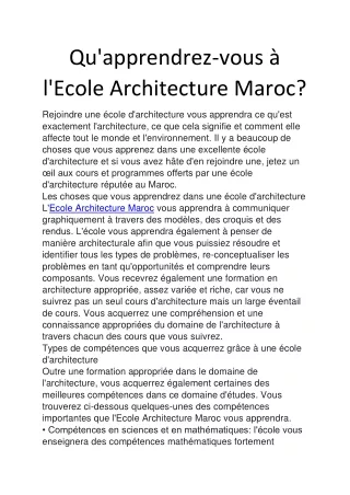 qu apprendrez vous l ecole architecture maroc