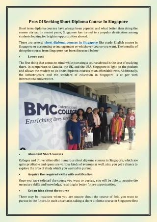 pros of seeking short diploma course in singapore