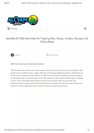 Benefits Of CBD Gummies For Treating Pain, Stress, Anxiety, Nausea And Aiding Sleep