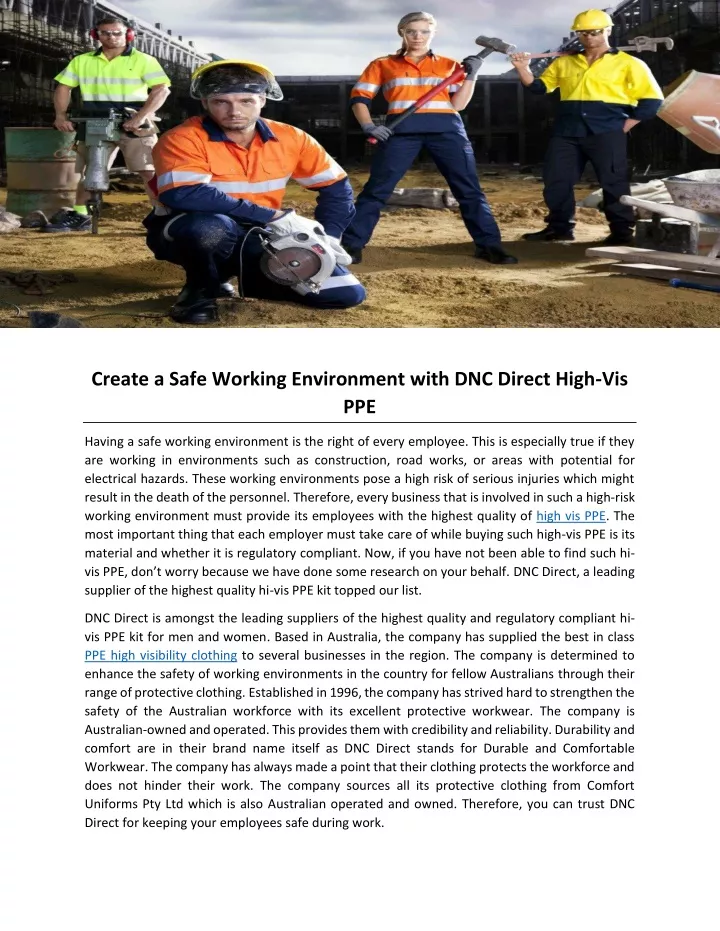 create a safe working environment with dnc direct