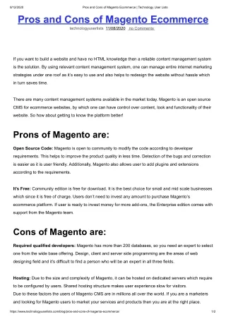 Pros and Cons of Magento Ecommerce