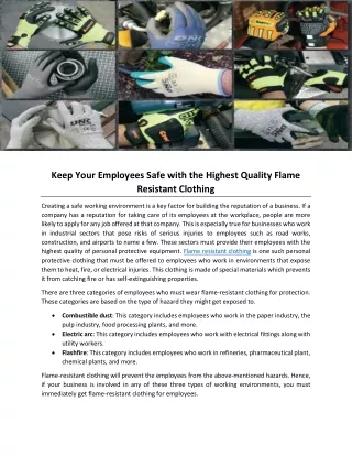 Keep Your Employees Safe with the Highest Quality Flame Resistant Clothing