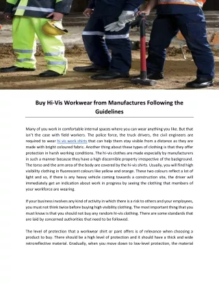 Buy Hi-Vis Workwear from Manufactures Following the Guidelines