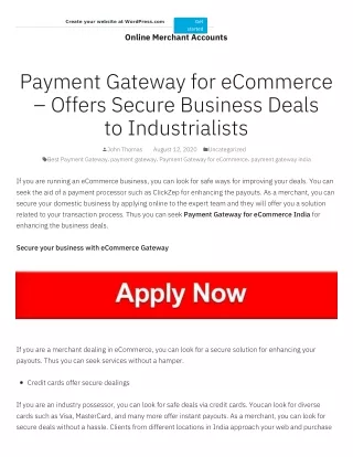 Payment Gateway for eCommerce – Offers Secure Business Deals to Industrialists