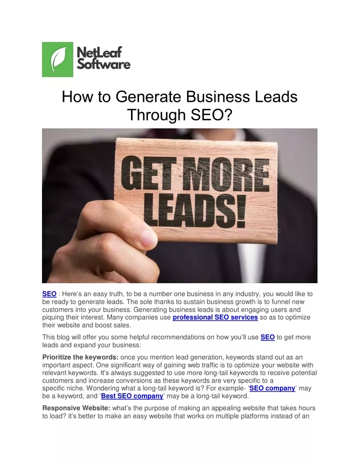 how to generate business leads through seo