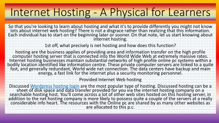internet hosting a physical for learners