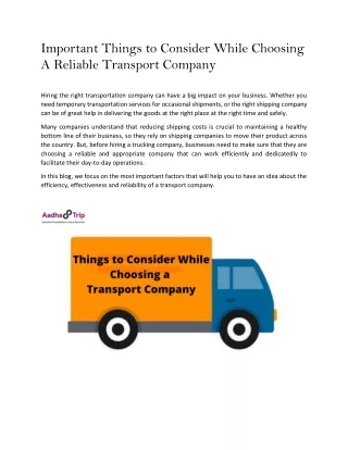 Important Things to Consider While Choosing A Reliable Transport Company