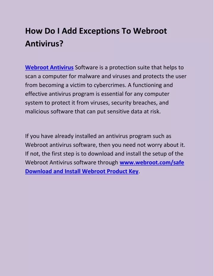 how do i add exceptions to webroot antivirus