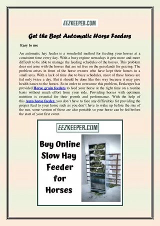 Get the Best Automatic Horse Feeders