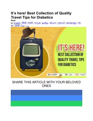 Finest Travel Tips for Diabetics