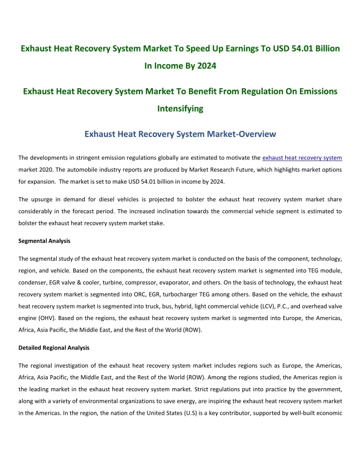 exhaust heat recovery system market to speed