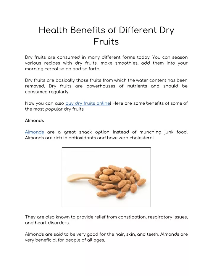 health benefits of different dry fruits