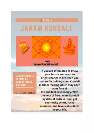 Acquire Online Janam Kundali in Hindi by DOB free and benefits