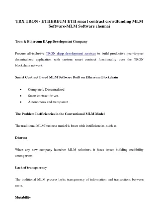 trx tron ethereum eth smart contract crowdfunding