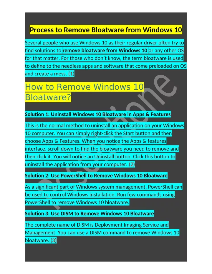 process to remove bloatware from windows 10