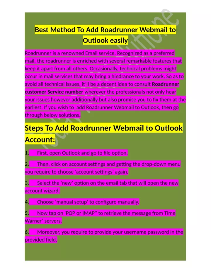 best method to add roadrunner webmail to outlook